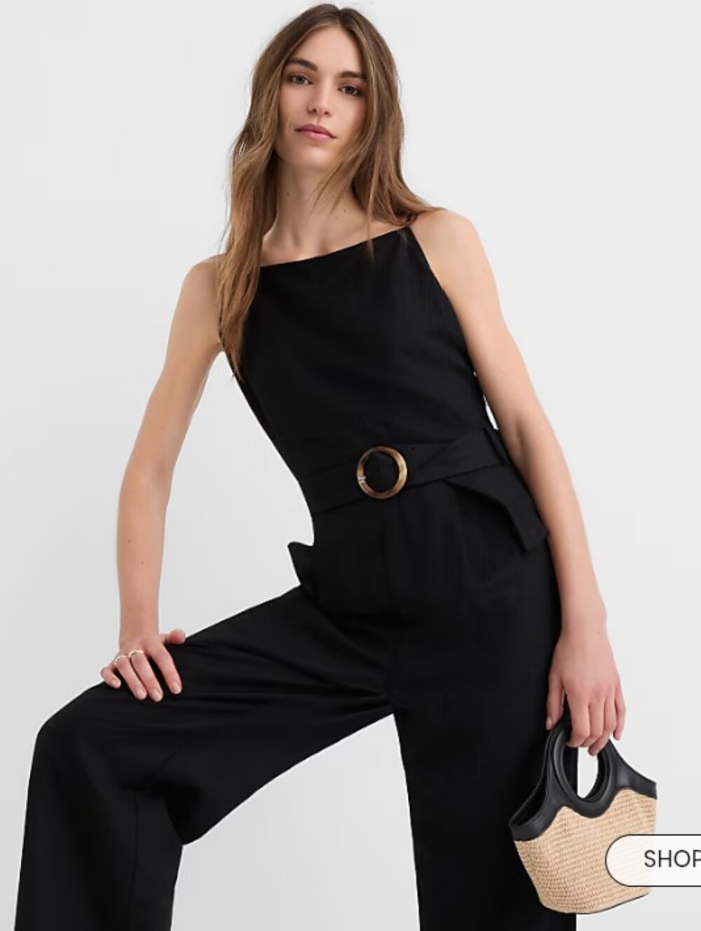 Loft Black Belted Wide-Leg Jumpsuit